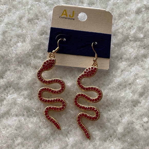 Jewelry - Funky Red Rhinestone Snake Earrings